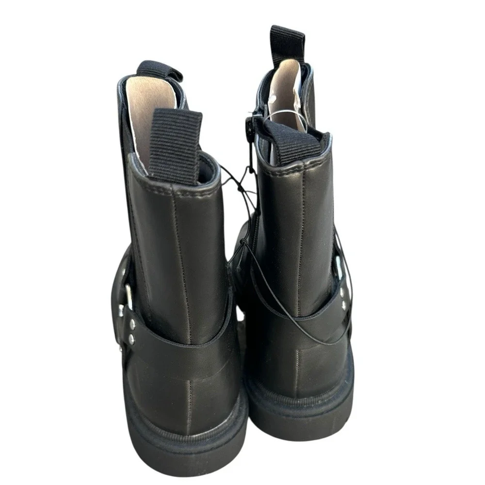 Art Class Kids' Crosby Harness Moto Boots Black Zipper Pull Tab